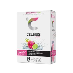 CELSIUS On-the-Go Powder Sticks Dragonfruit Lime. Essential Energy 2.8 Oz (14 Sticks per Pack)