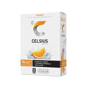 CELSIUS On-the-Go Powder Stick Zero Sugar (14 Sticks per Pack). Orange. 2.60 Oz