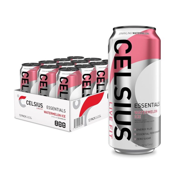 CELSIUS ESSENTIALS Sparkling Watermelon Ice. Sugar Free Performance Energy Drink. 16 Fl Oz (Pack of 12)