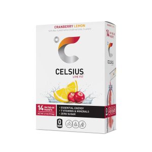 CELSIUS On-the-Go Powder Sticks Cranberry Lemon. Essential Energy 2.6 Oz (14 Sticks per Pack) Packaging may vary