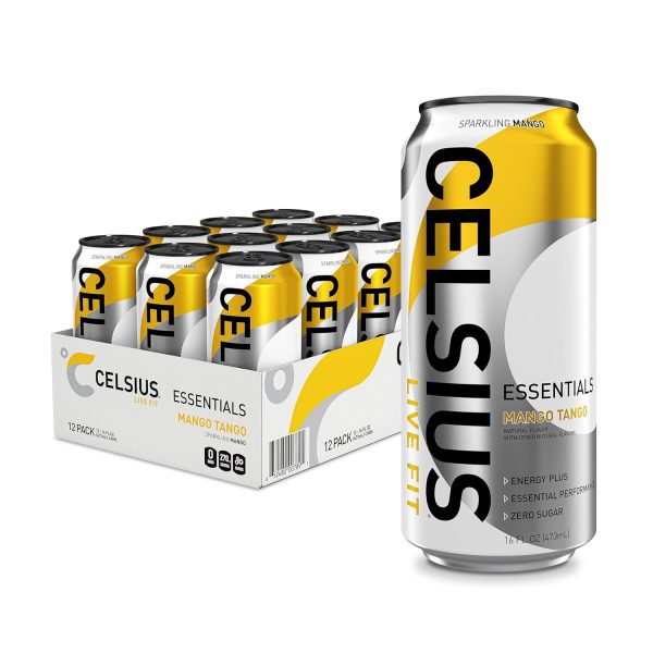 CELSIUS ESSENTIALS Sparkling Mango Tango. Sugar Free Performance Energy Drink. 16 Fl Oz (Pack of 12)