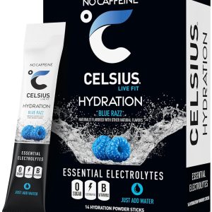 CELSIUS Hydration Blue Razz. Sugar Free Electrolyte Hydration Drink Mix (Pack of 14)