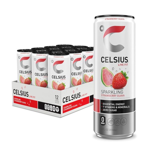 CELSIUS Sparkling Strawberry Guava. Functional Essential Energy Drink 12 Fl Oz (Pack of 12)