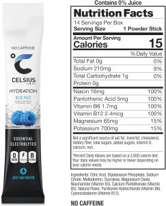 CELSIUS Hydration Blue Razz. Sugar Free Electrolyte Hydration Drink Mix (Pack of 14) - Image 3