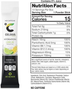 CELSIUS Hydration Lemon Lime. Sugar Free Electrolyte Hydration Drink Mix (Pack of 14) - Image 3