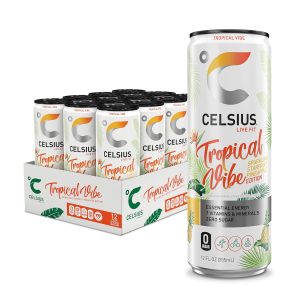 CELSIUS Sparkling Tropical Vibe. Functional Essential Energy Drink 12 Fl Oz (Pack of 12)