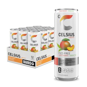 CELSIUS Peach Mango Green Tea. Functional Essential Energy Drink 12 Fl Oz (Pack of 12)